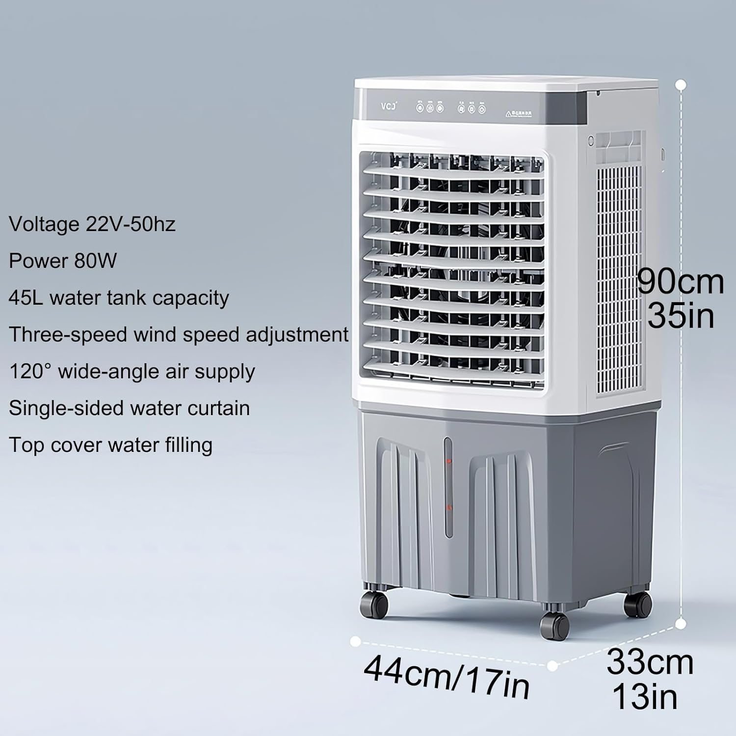 Commercial Evaporative Air Cooler Fan, Swamp Cooler Air Conditioner with 3-Speed, Large Water Tank, 120°Oscillation, Move The Scroll Wheel, Industrial Air Conditioning Fan for Room Outdoor(90x44x33cm/