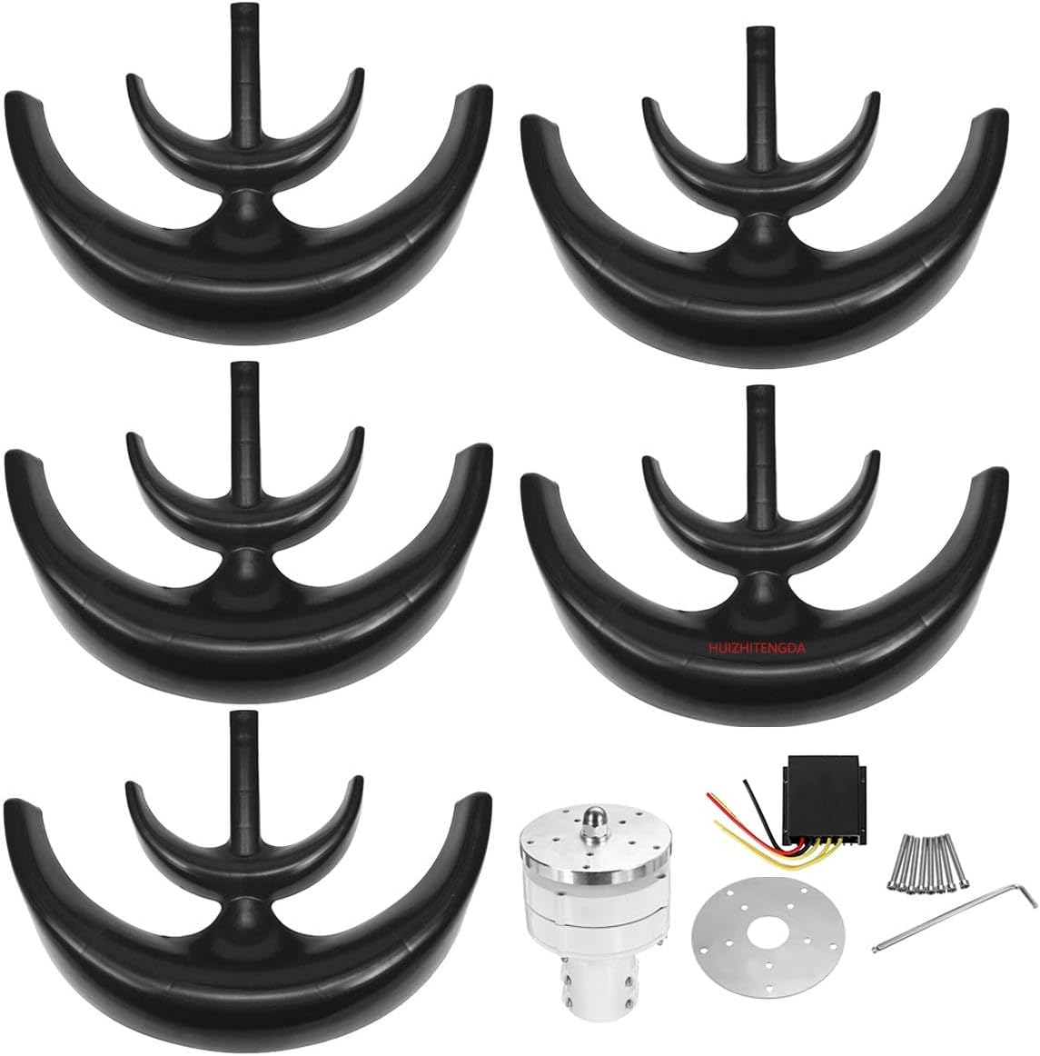 5000W Black Lantern Wind Turbine Generator, 5-Blade Low Start Up Speed Vertical Wind Turbine Generator 12V 24V 48V for Home Hybrids Streetlight (Black)