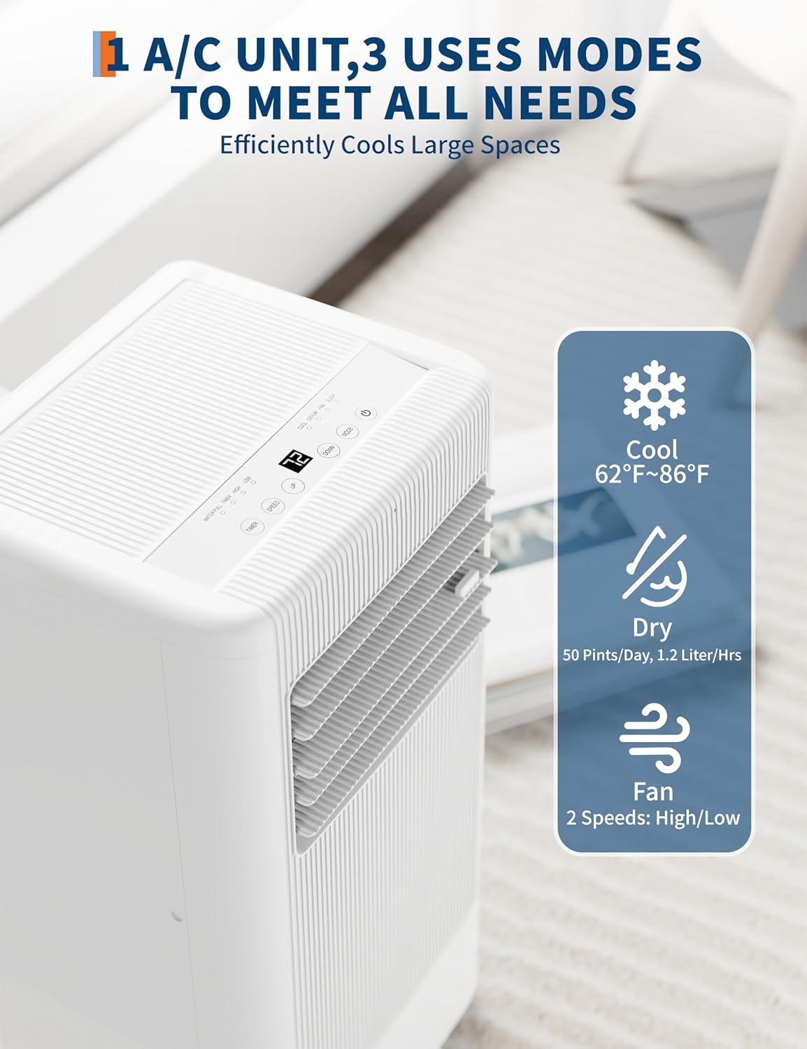 8000 BTUs Portable Air Conditioner, AC Unit for Bedroom with Built-in Dehumidifier, Fan, Cools Room up to 350sq.ft., Remote Control, Smart/Sleep Mode, 24H Timer