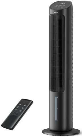 Dreo Portable Air Conditioners Fan, 40” Standing Fans that Blow Cold Air, Portable AC，80° Oscillating Evaporative Air Cooler，Removable Water Tank, Ice Packs, Remote Control, 4 Speeds, 7H Timer, Black