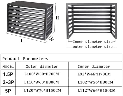 Outdoor Privacy Screen Air Conditioner Fence Trash Can Enclosure Decorative Aluminum Protective AC Cover Freestanding Fence For Garden Patio Lawn Flower Stand Window Fence(Black b,1.5P: L100*W50*H70CM
