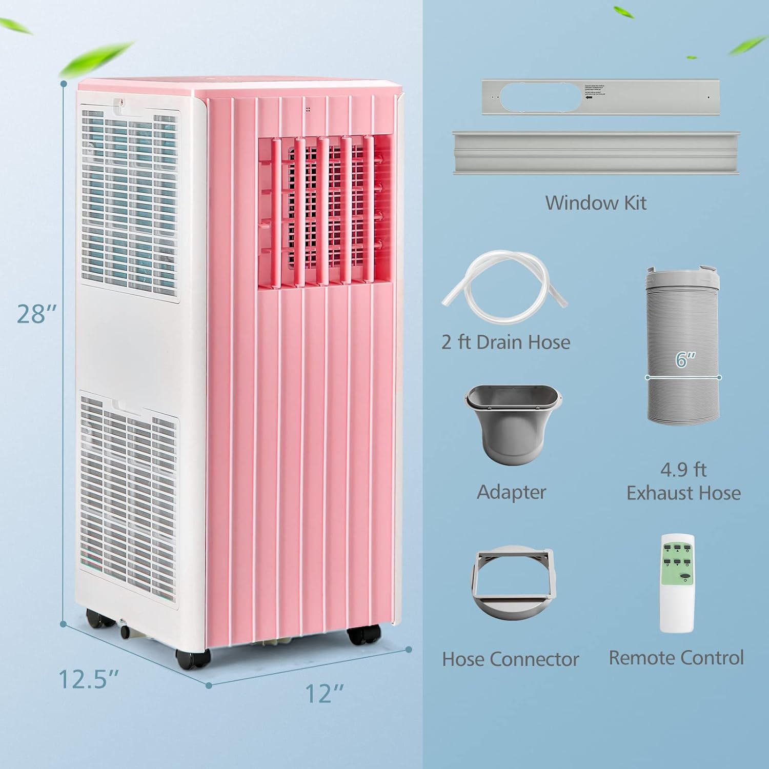 SIMOE 10,000 BTU Portable Air Conditioners, Cools up to 350 Sq.ft, Portable AC Built-in Cool, Dehumidifier, Fan Modes, Room Air Conditioner with Remote Control/Installation Kits, Pink