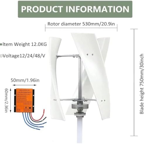 3000W Vertical Wind Turbine Generator with Controller & Grid Inverter - 8000W Home Power Solution, Efficient Renewable Energy for Off-Grid/On-Grid Systems, Eco-Friendly Wind Energy Solution