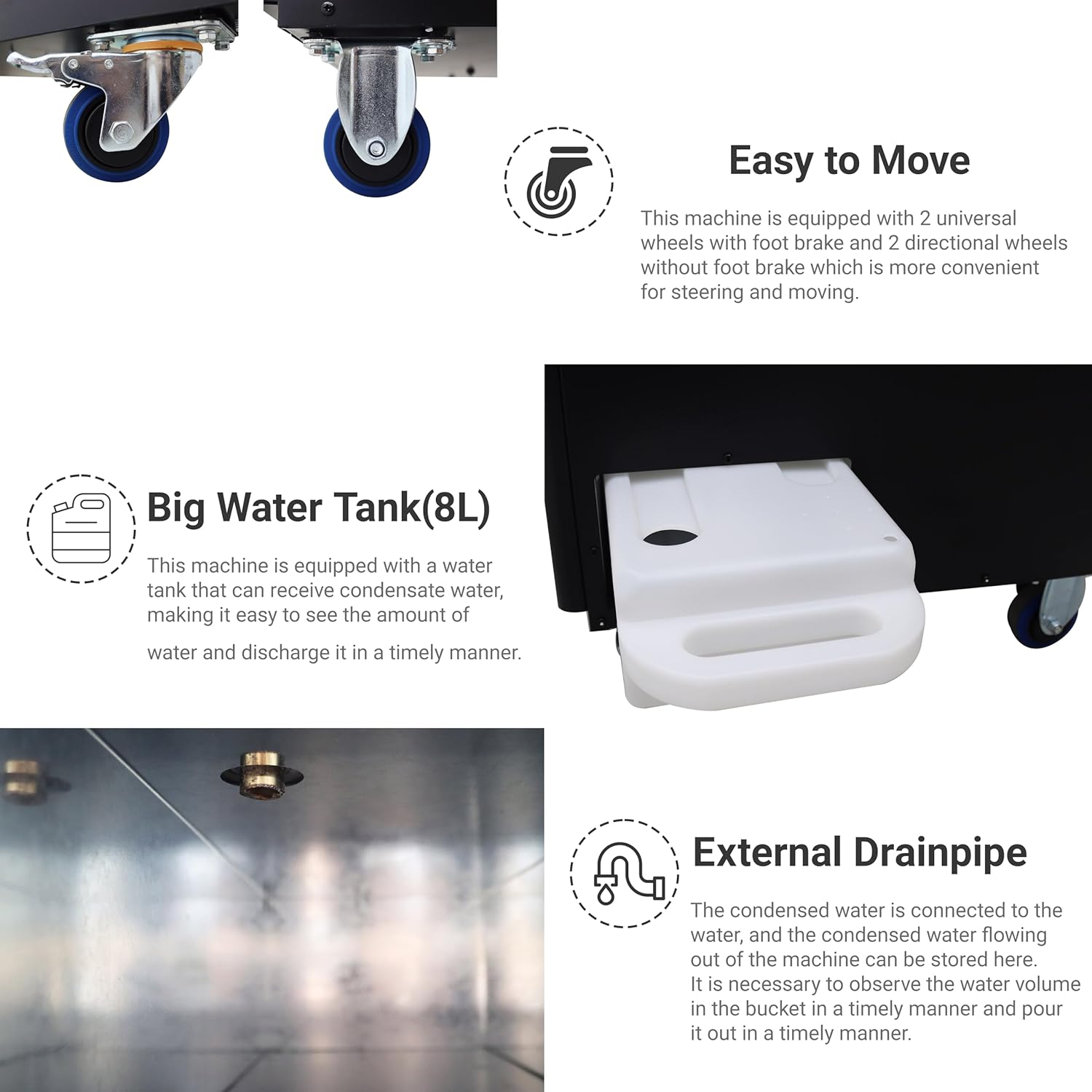 15400BTU/H Industrial Spot Cooler Air Conditioner Industrial Air Conditioner with 2.1Gal Water Tank Portable Mobile Spot Cooler Double Ducts 2.1KW 220V Black