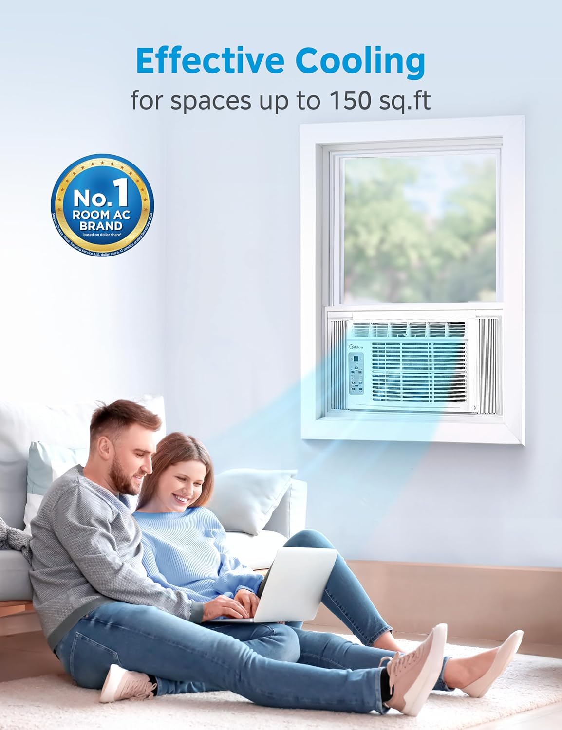 Midea 5,000 BTU Window Air Conditioner, Cools up to 150 Sq. Ft. with Easy-to-Use Reusable Filter, Remote, Perfect AC for Bedroom, Living Room, Home Office, Electronic Control