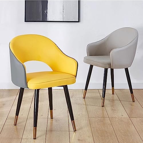 AYARNA Kitchen Dining Chairs Wear Resistant Leather Modern Living Dining Room Accent Arm Chairs Carbon Steel Legs Office Lounge Chair(Yellow+Grey)