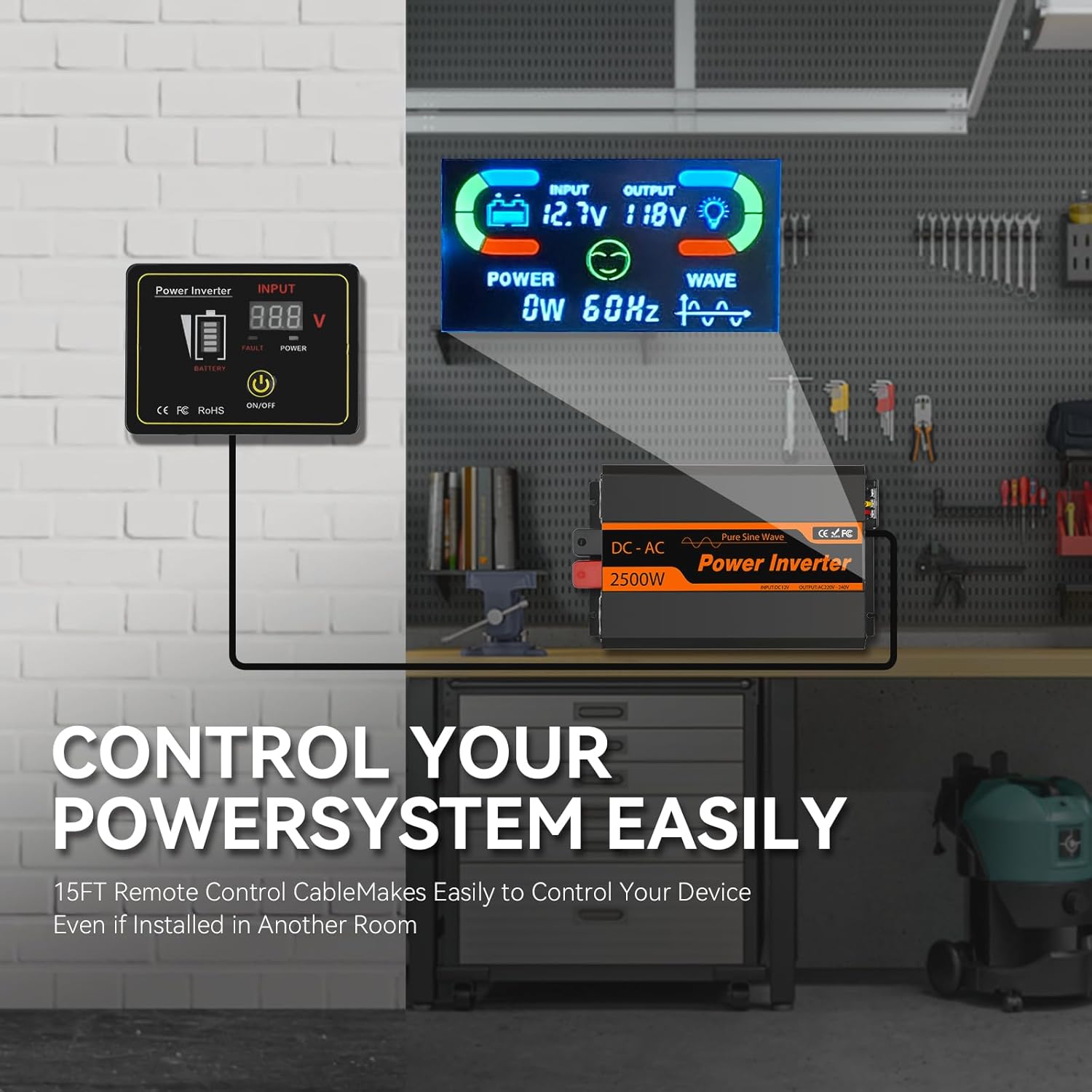 PowMr 2500W Pure Sine Wave Power Inverter 24V & MPPT 60A Solar Charge Controller