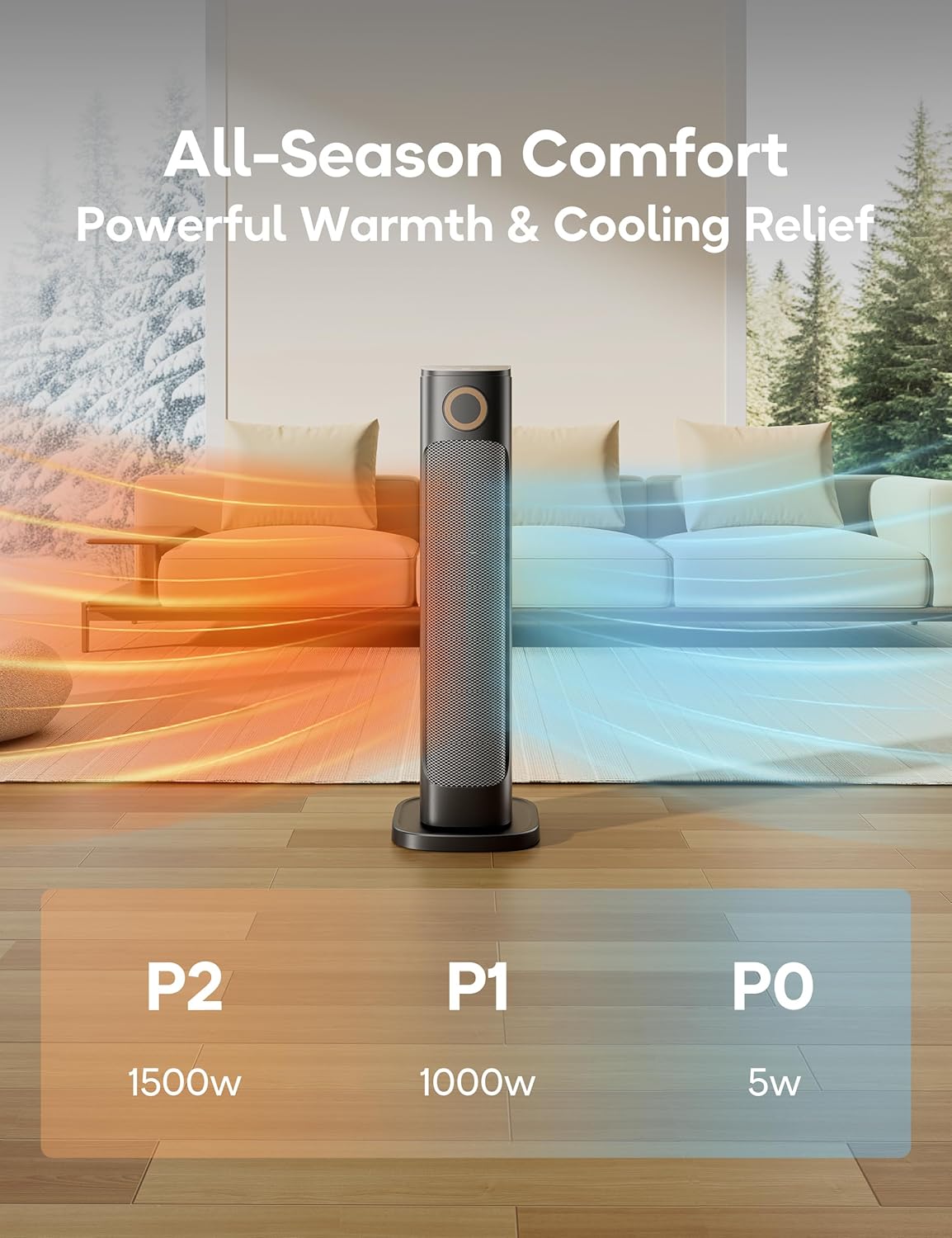 Patio Heater And Fan Combo for Indoor Use, 1500W Tower Portable Electric Space Outdoor with Remote,Infrared Heater, 15H Timer, Oscillation, Quiet, for Garage, Room, Office BLACK