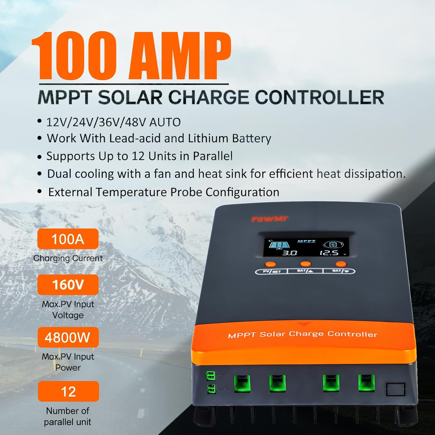 PowMr 2500W 24V Pure Sine Wave Inverter & 100A MPPT Solar Charge Controller