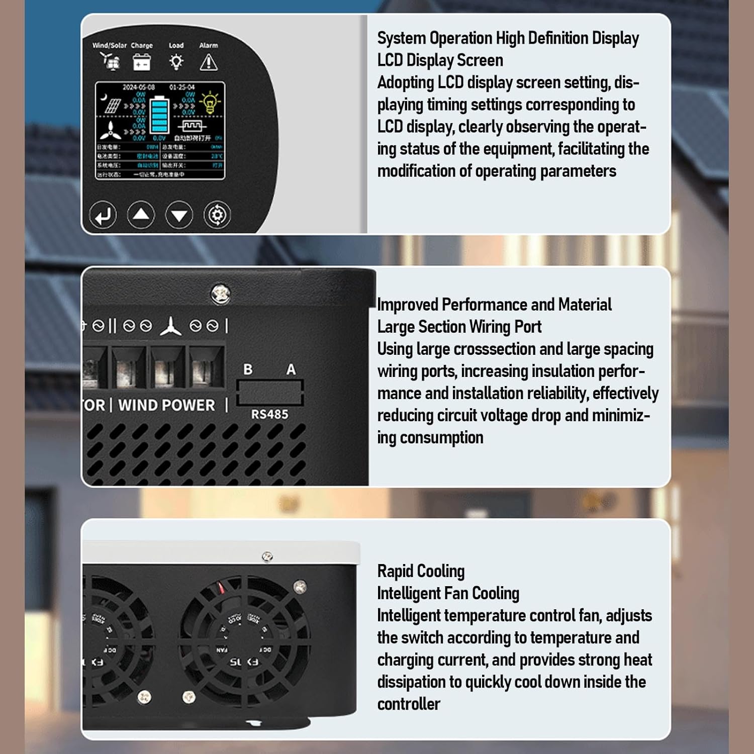 FTVOGUE Wind Solar Hybrid Charge Controller 1200W Wind Turbine 800W Solar Panel with MPPT PWM Technology for 12V 24V 48V Battery System Home Boat