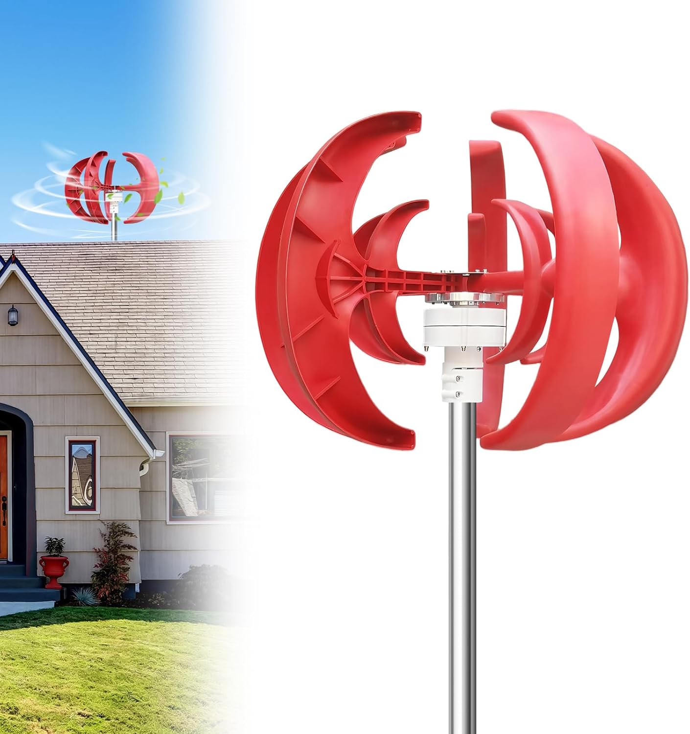 ETOYA Vertical Axis Wind Turbine Generator Kit, 12V 5-Blade Wind Power System with Controller, Suitable for Home/RV/Boat/Off-Grid Power Supply & Street Lighting Applications