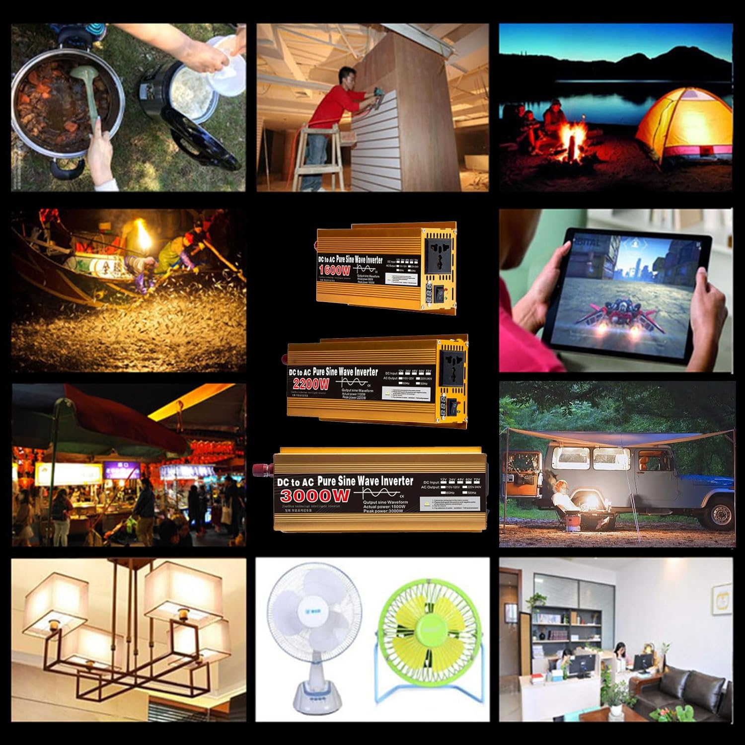 Multifunction 12V To 1600W ABS Sine Waving Inverters & Stationary Solar Power Inverters For Homes Office & Field Work