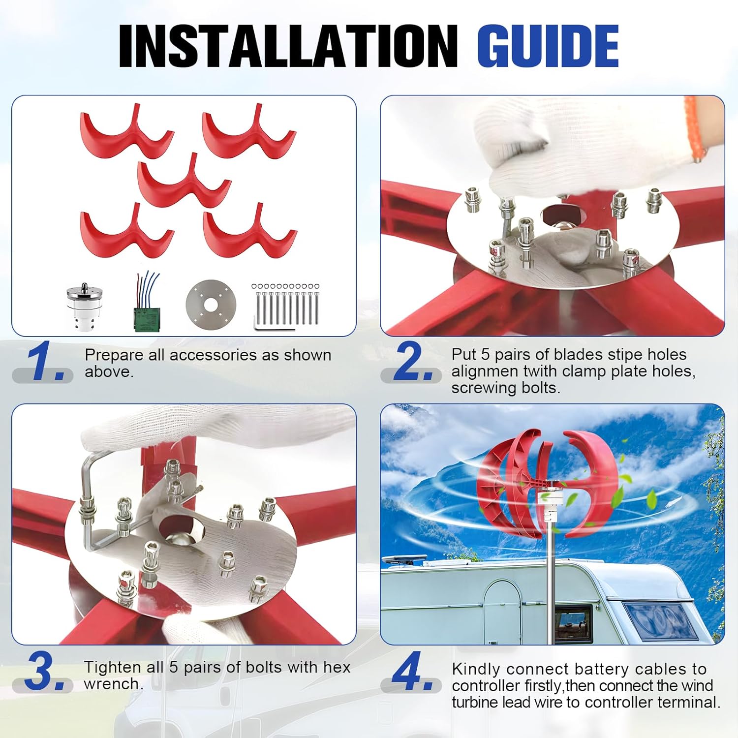 12V 400W Vertical Axis Wind Turbine, 5-Blade Lantern Design Wind Power Generator with Controller, for RV, Boat, Cabin, Off-Grid Home Charging & Marine Use