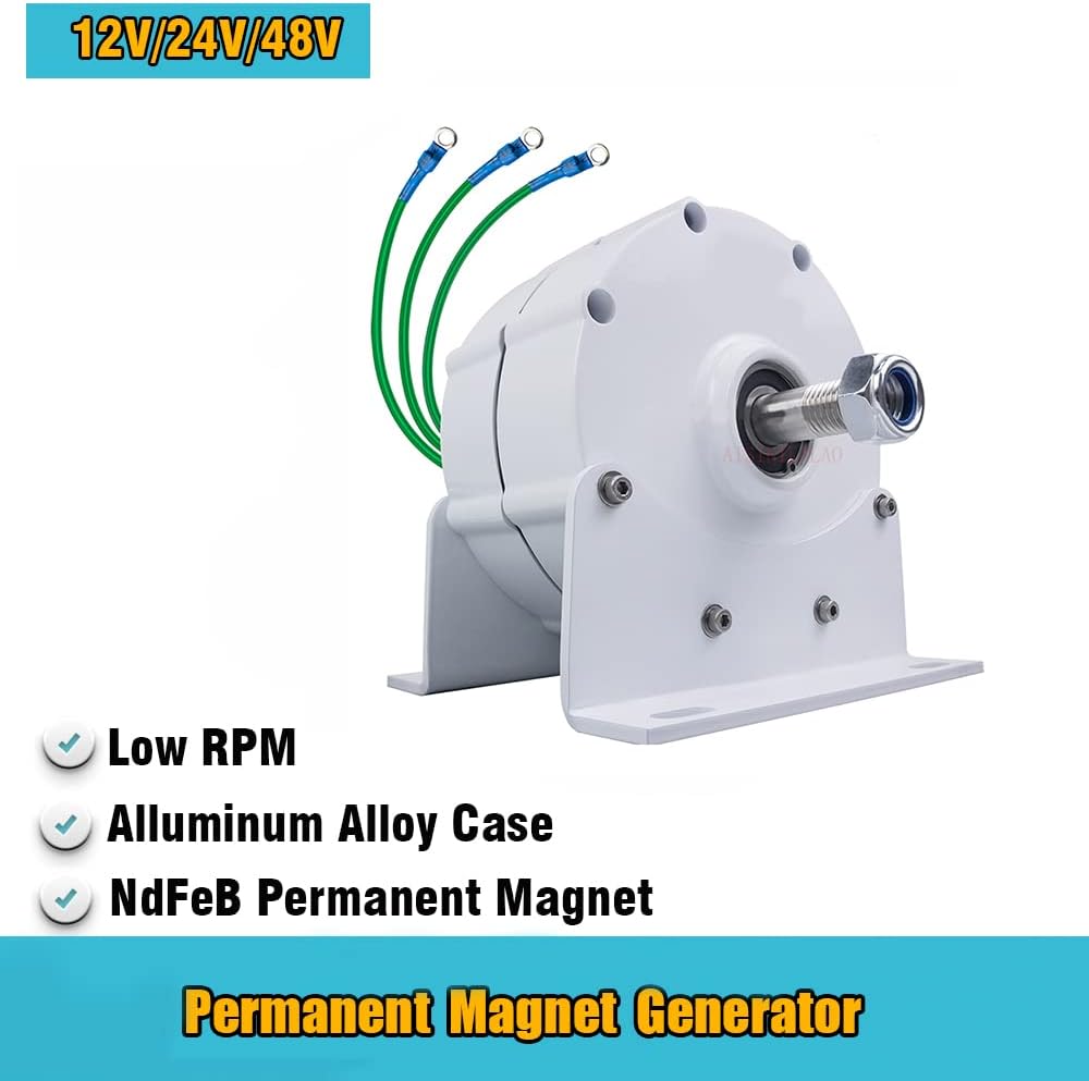 Wind Turbine Generator,600W 12V 24V 48V 300 RPM AC DC 3 Phase Gearless Permanent Magnet Generator AC Alternator Suitable for Hydro and Wind Turbines(with Base)
