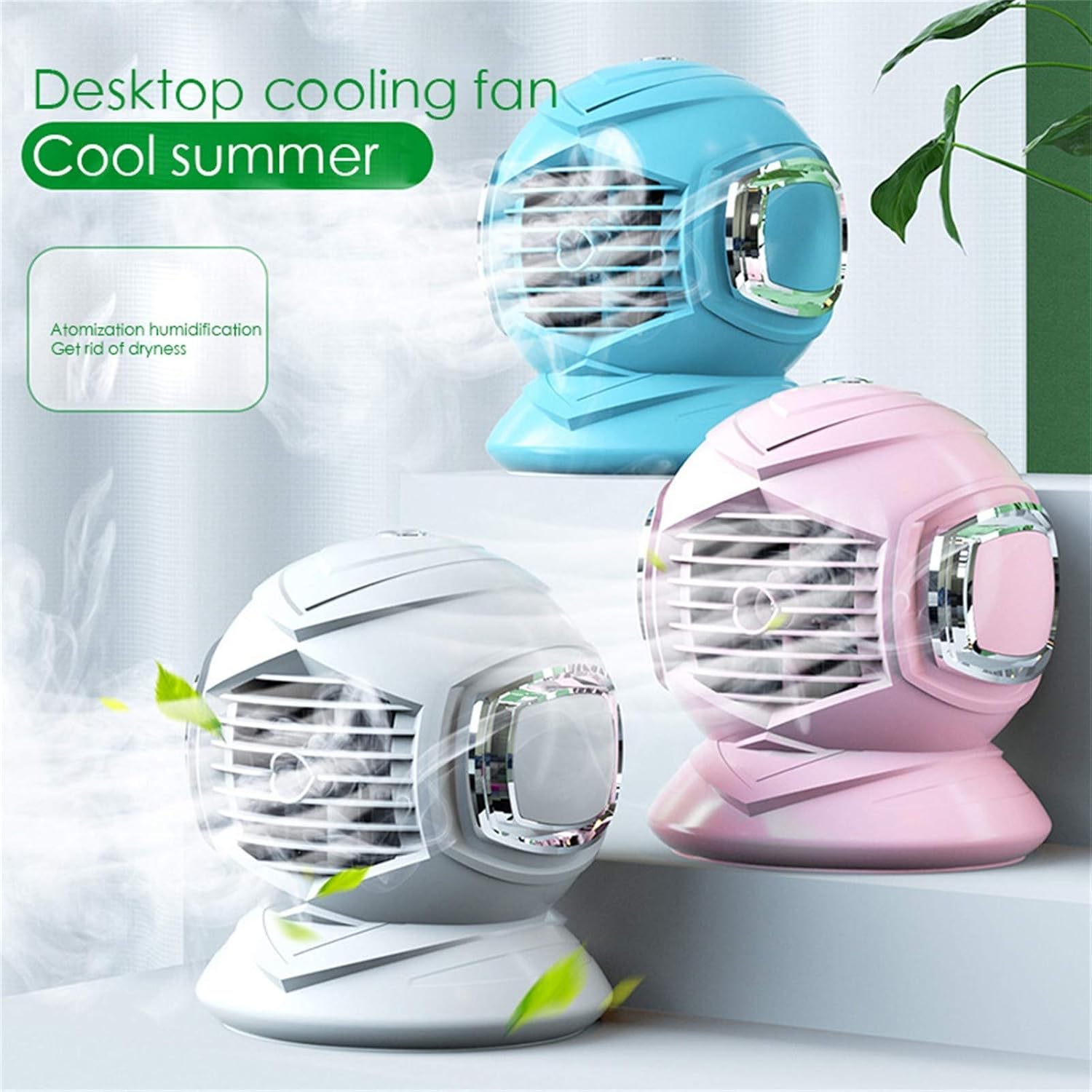 Portable Air Conditioner, Rechargeable Mini Personal Air Cooler Fan with 3 Speed Modes, USB Powered Humidifier, Auto Oscillation Desk Fan for Room Office (Blue)