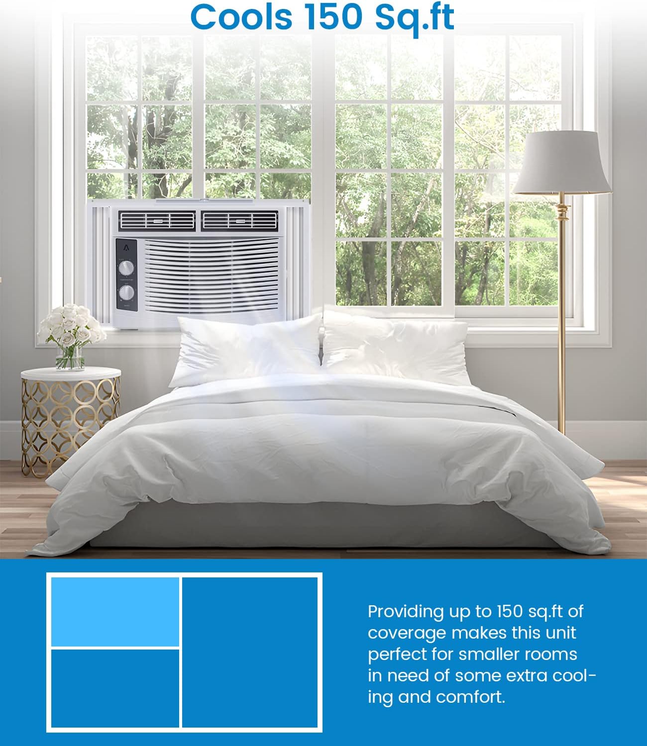 5,000 BTU Window Air Conditioner, Cools Up to 150 Sq.Ft., Quiet Operation, AC Window Unit With 7-Speed Temperature Sdjustment, 2 Fan & Cooling Speeds, White