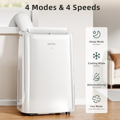 ZAFRO Portable Air Conditioners 10000 BTU (6000 BTU SACC), Portable AC with Fan & Dehumidifier, 24Hrs Timer with APP/Remote/Timer/LED Display