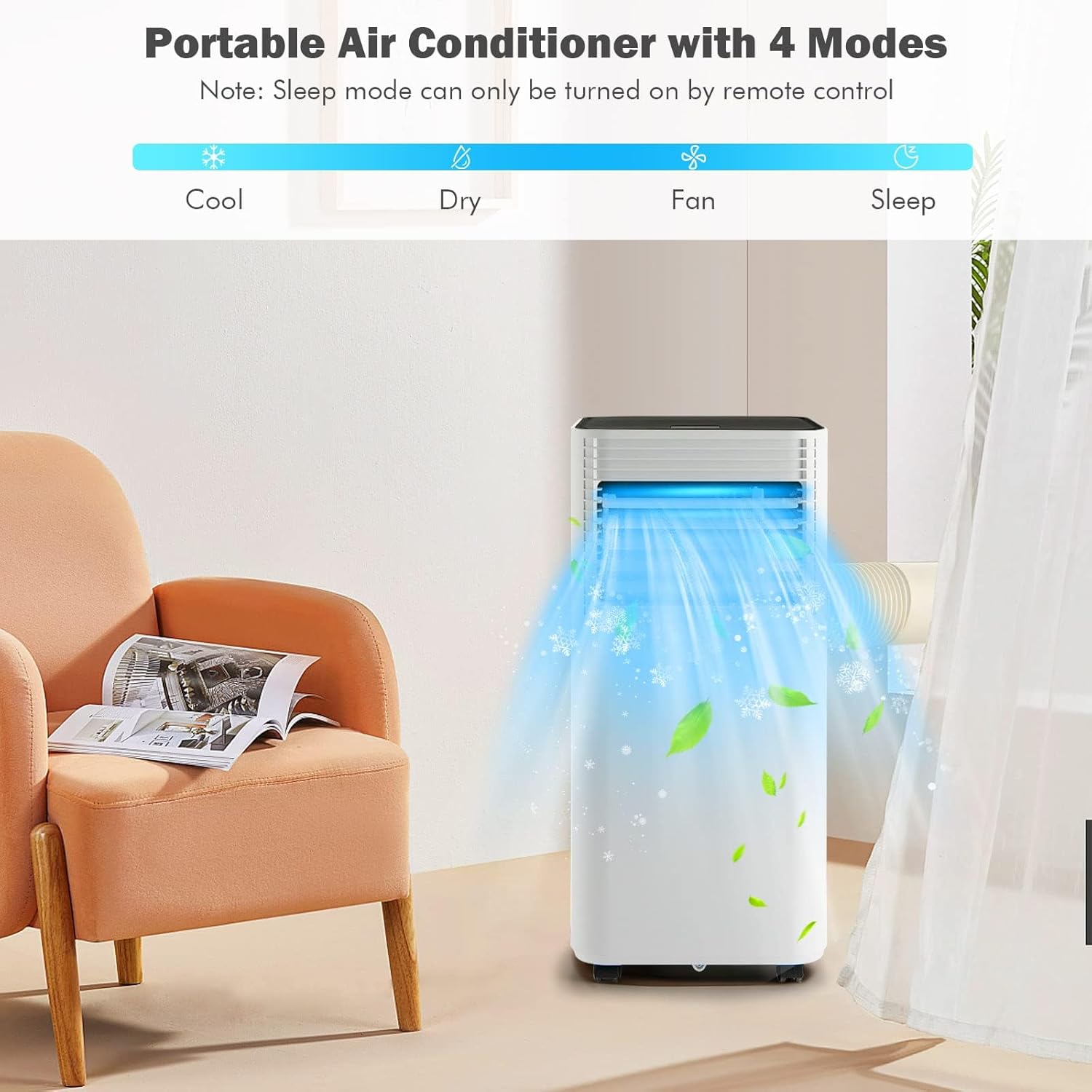 DORTALA Portable Air Conditioners 10000 BTU, AC Cooling Uint with Dehumidifier, Remote Control, 24H Timer & Window Kit, Stand up Air Conditioner for Bedroom, Dorm, Cools up to 350 sq.ft, White+Black