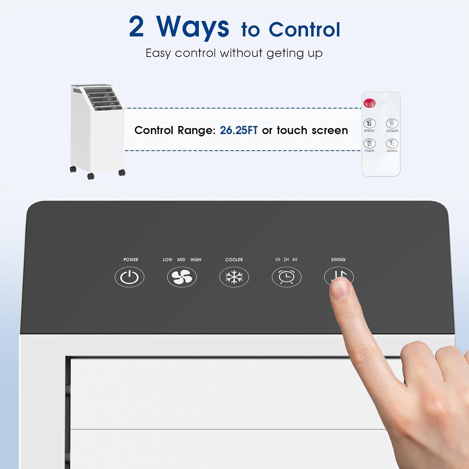 3-IN-1 Windowless Portable Air Conditioner, Evaporative Air Cooler with 90° Oscillation, 3 Speeds, Remote, 1 Gal Water Tank, 4 Ice Packs, Timer, Fast Cooling Fan for Indoor (white, 1.05 Gal)