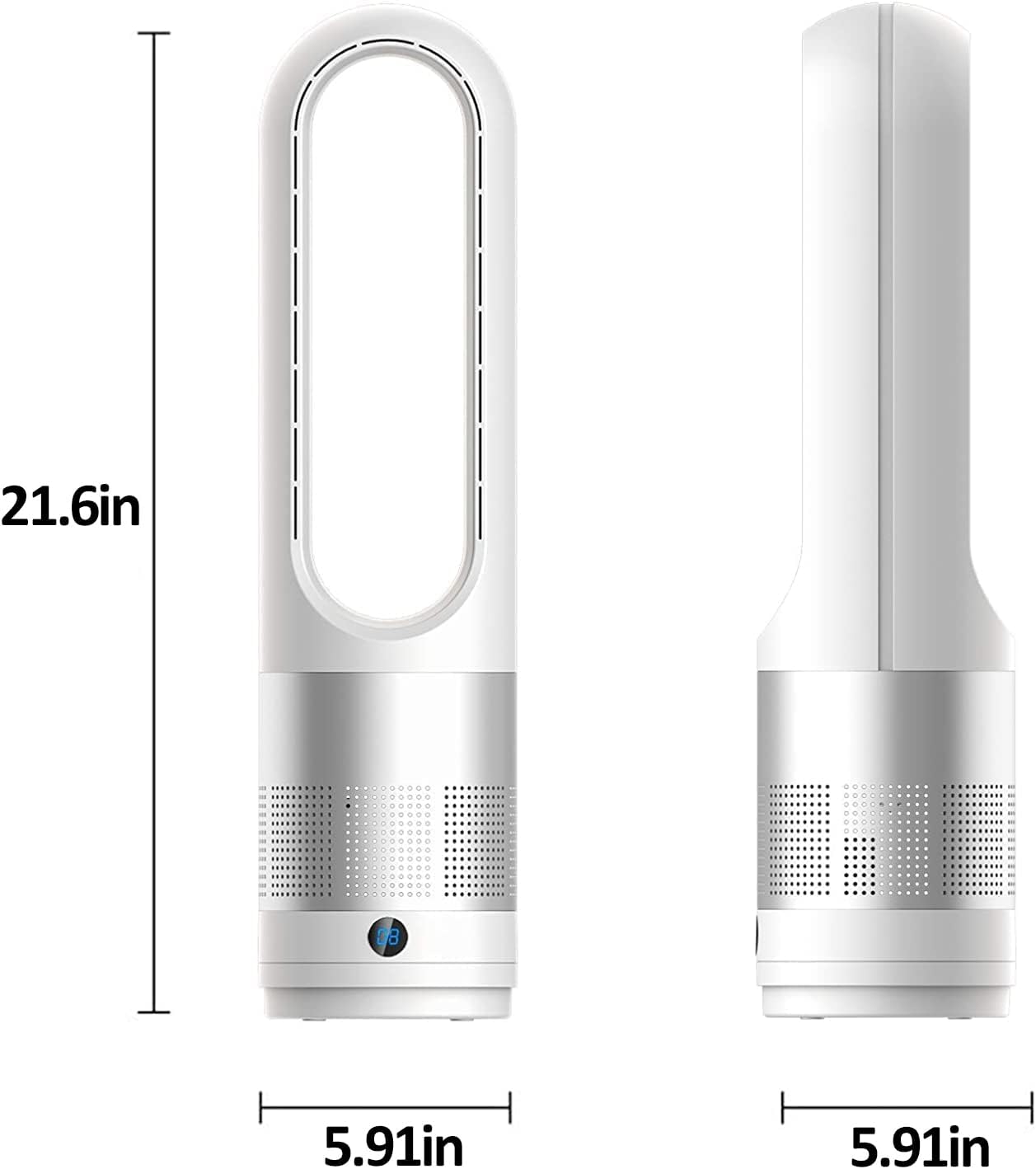 KIAMI Bladeless Cooling Fan, 22 inch Tower Fan, 80° Oscillating Pedestal Fan with Remote Control, 8 Speeds, 8H Timer, LED Display with Auto Off, Portable Quiet Cooling Fan for Bedroom, Home, Office