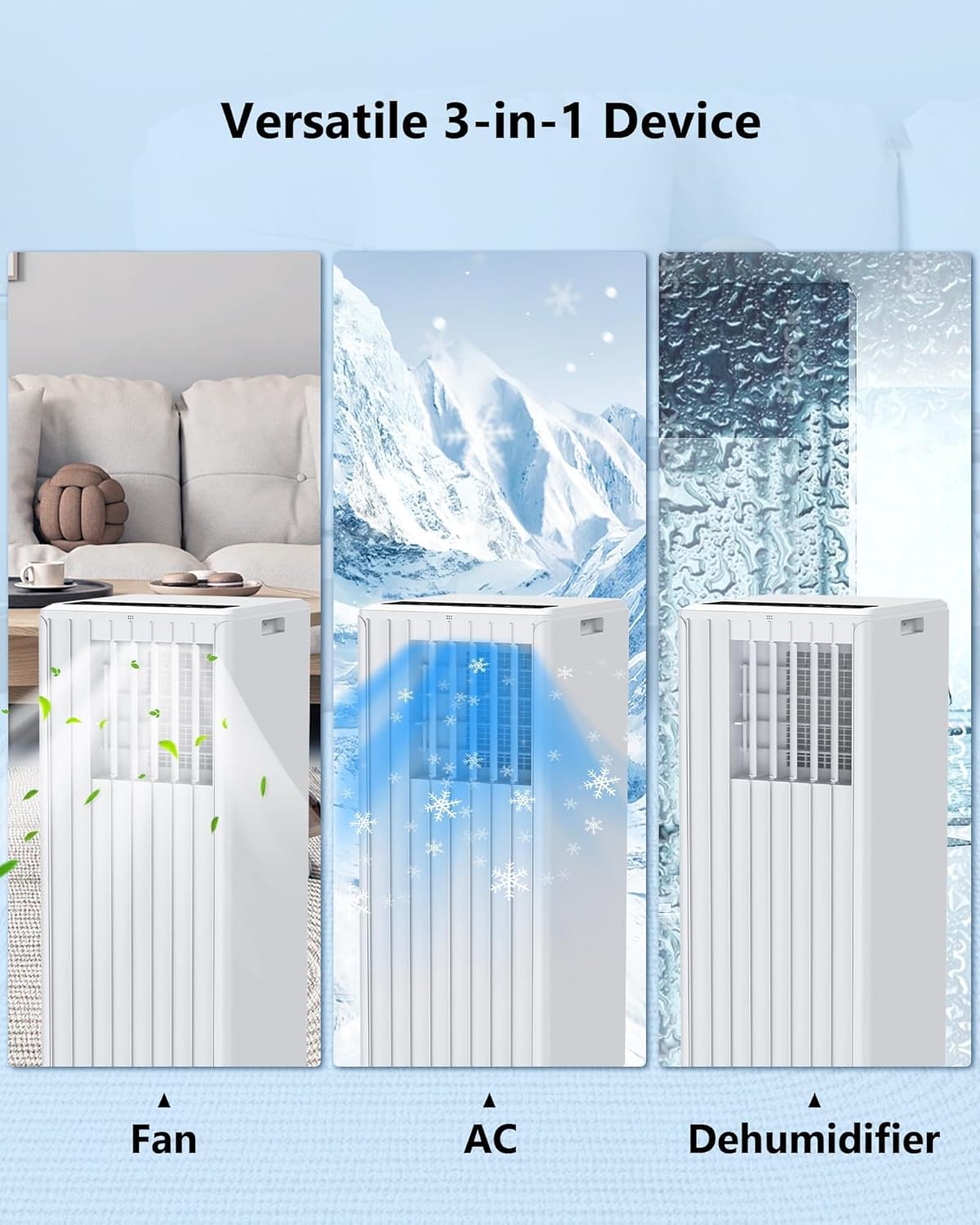 Portable Air Conditioner, 8000 BTU for Rooms Up to 350 Sq Ft. Smart Portable AC Unit with Follow Me Remote, 3 Modes Ac Unit Suitable for Bedroom, Living Room, Office