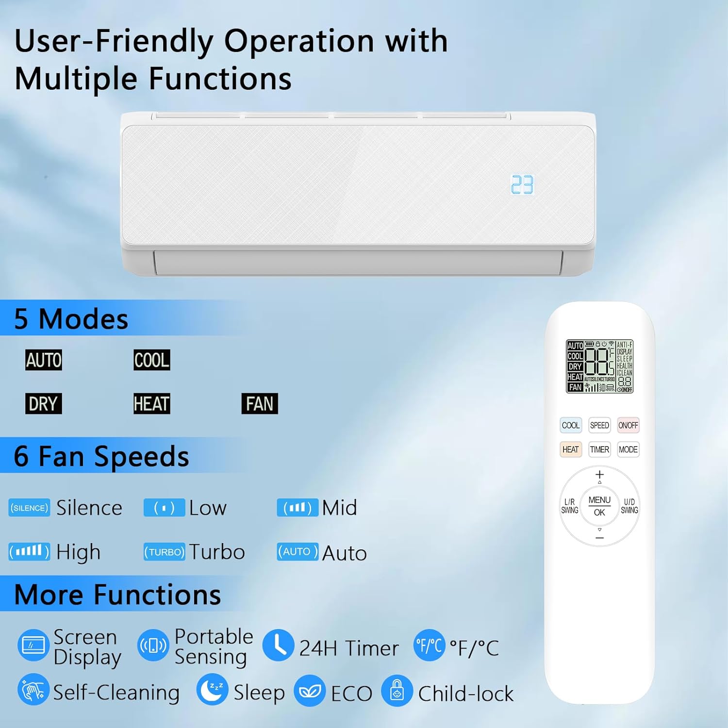 12000 BTU Mini Split Air Conditioner & Heat Pump – Inverter SEER2 22 115V, Energy Star, Ultra Quiet, with Child Lock, Self-Cleaning, Cools and Heats Up to 750 Sq.ft, Easy Installation Kit