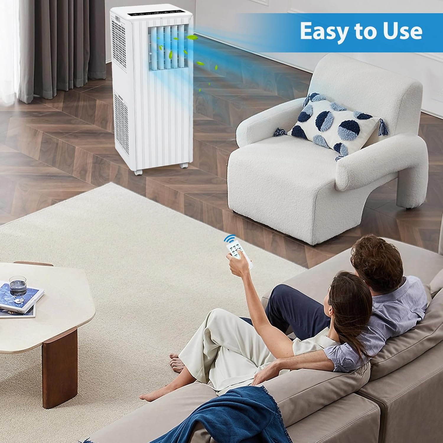 8,000 BTU Portable Air Conditioner with Remote, 3-in-1 AC, Dehumidifier & Fan for Rooms Up to 350 Sq.Ft. Includes Window Installation Kit, 24-Hour Timer, Easy Mobility Wheels & Quiet Operation (White)