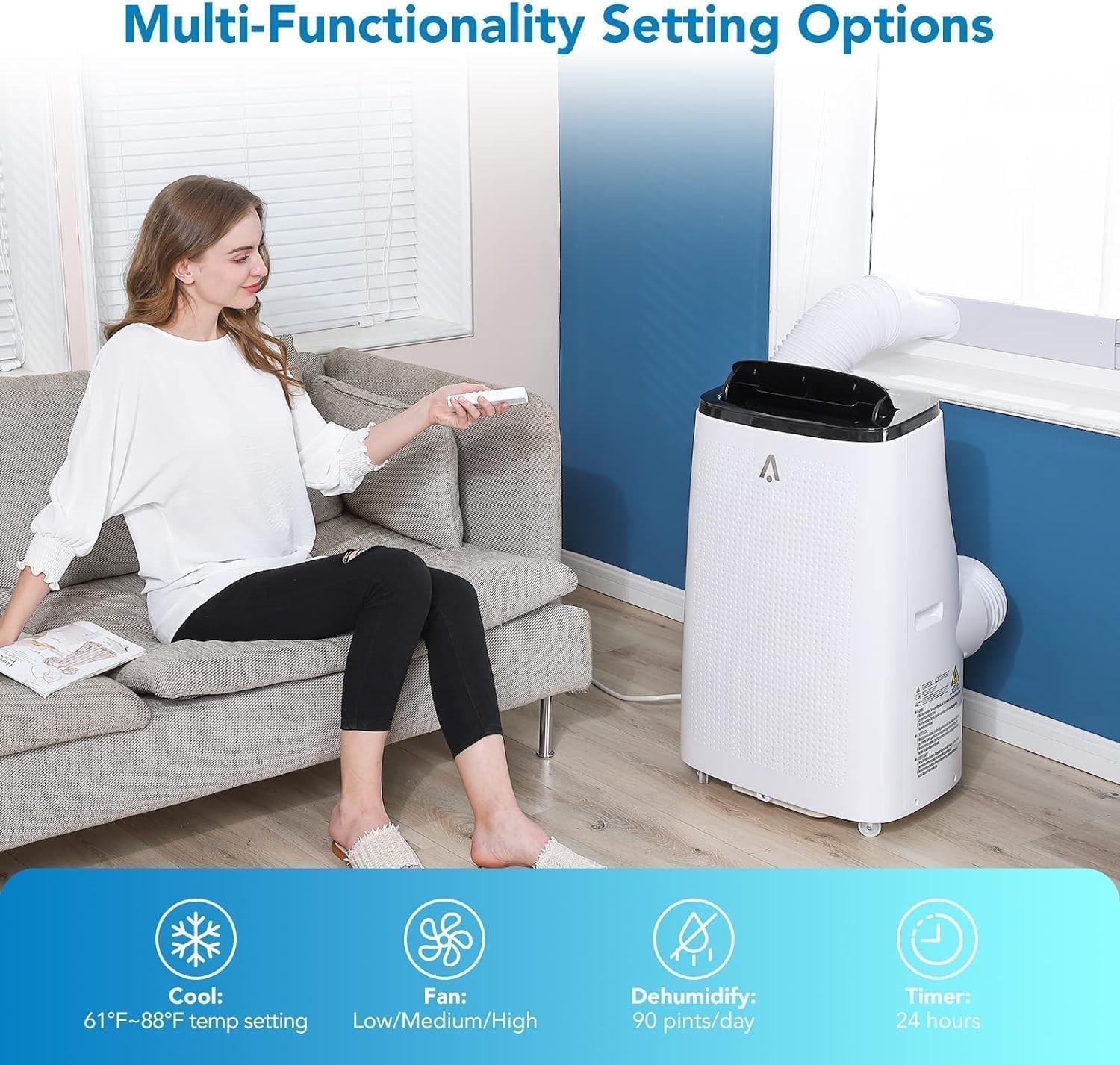 14000 BTU Portable Air Conditioner 3-In-1 Cooling Unit for 500-700 Sq Ft Rooms With Remote Control, LED Display, 24-Hour Timer, Sleep Mode, Dehumidifier, and Fan Function，Dark gray top