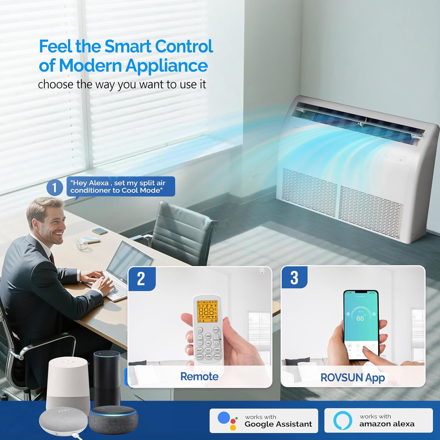 ROVSUN 18000 BTU Smart WIFI Floor Ceiling Mini Split AC/Heating System with Inverter & APP Control, 23 SEER2 Ductless Air Conditioner with Pre-Charged Condenser, Heat Pump & Installation Kit, 230V