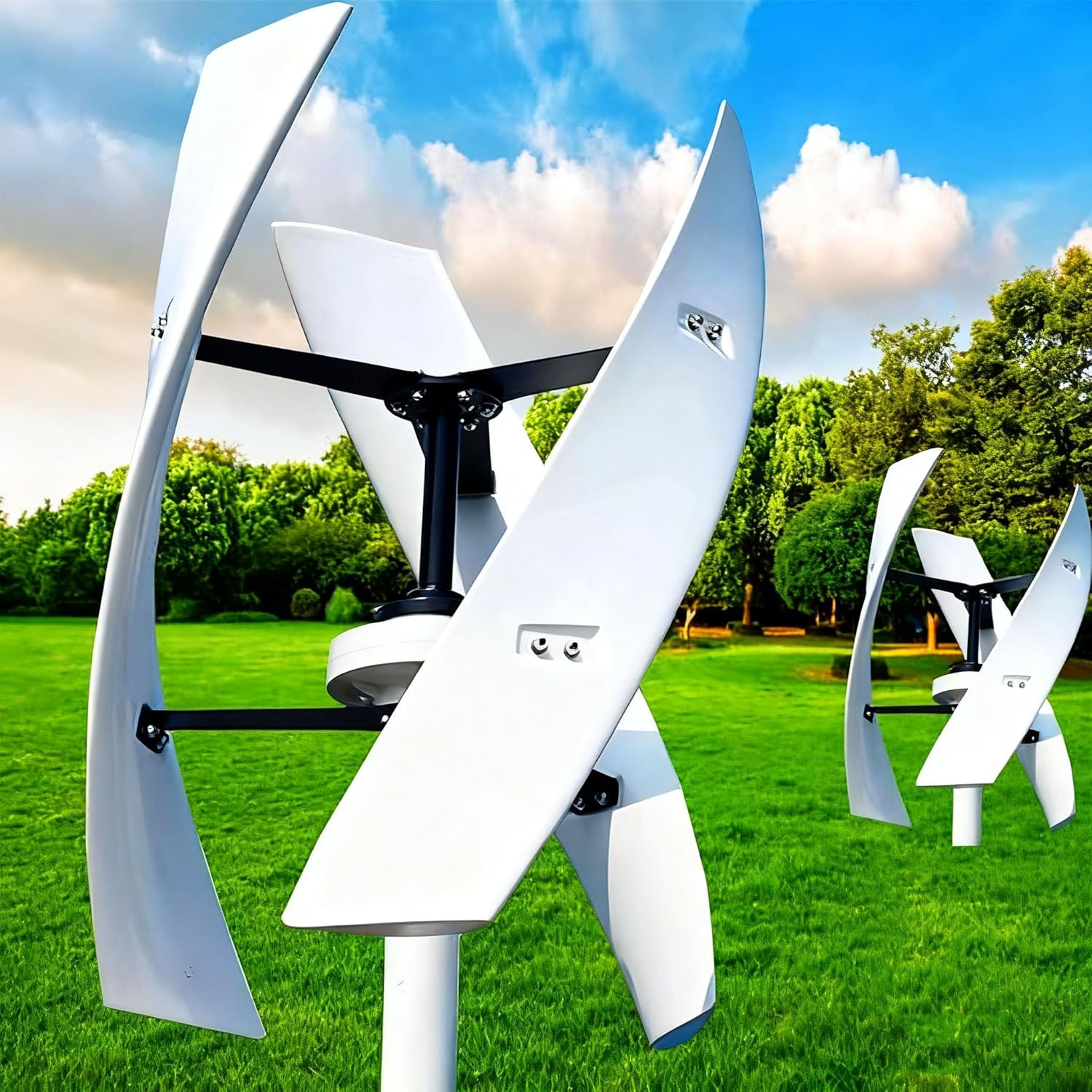 Wind Turbine Generator Kit,Vertical Axis Wind Turbine,Maglevs Wind Generator with Controller,Quiet 3 Leaves Small Household Windmill for Home,Industrial Energy White-48V