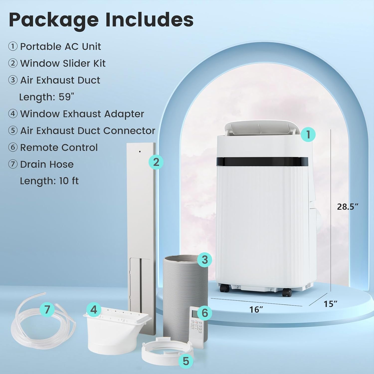 DORTALA Portable Air Conditioner 12000 BTU, 3-in-1 Portable AC Unit with Remote Control, Dehumidifier, 24H Timer, Window Kit for 550 Sq.Ft Apartment, Bedroom