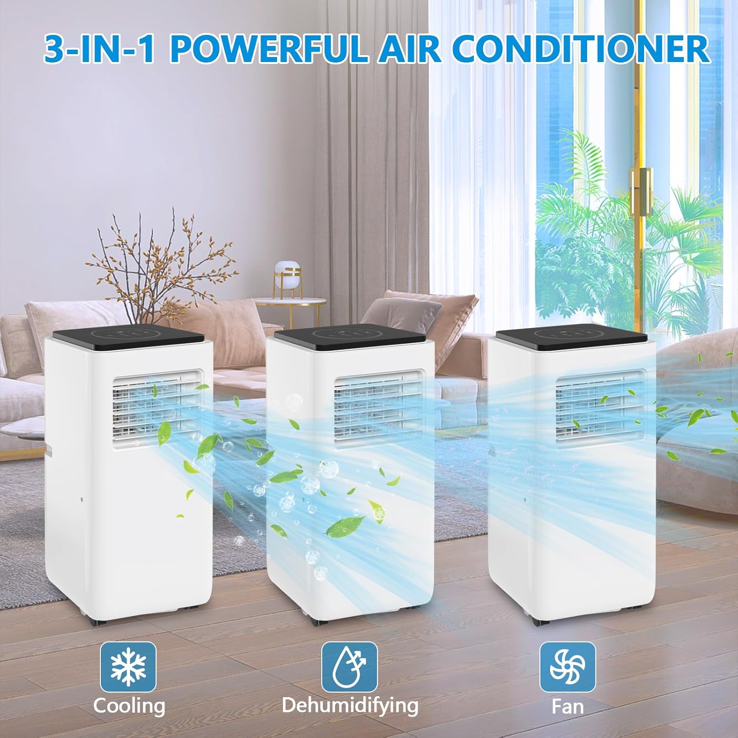 8000 BTU Portable Air Conditioner, 3-in-1 Floor AC with Cooling, Dehumidifier & Fan, Remote & Timer, Quiet Operation for Rooms Up to 350 Sq.Ft