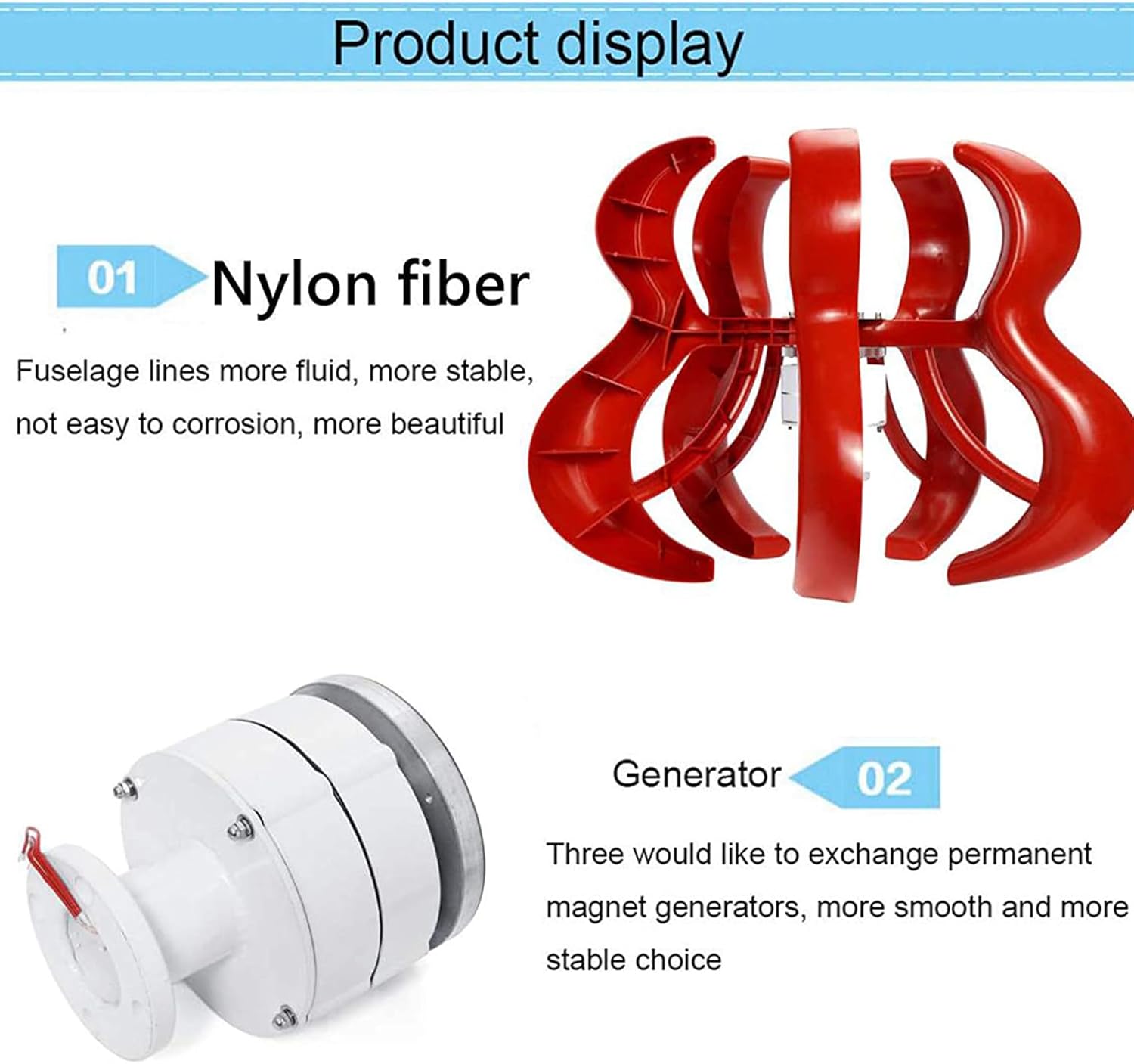 14000W Energy Generator Wind Power Kit, Free Energy Windmill 12V -220V 3 Phase Wind Power with Controller for Boat Outdoor,12V(Red)