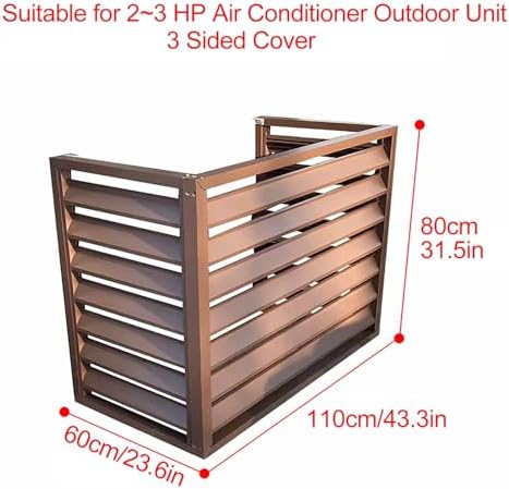 Ac Covers for Outside Air Conditioner Cover Fence Ac Unit Cover Metal, Noise Reduction, for Outdoor Hide and Privacy Brown 3 Sides for 2~3