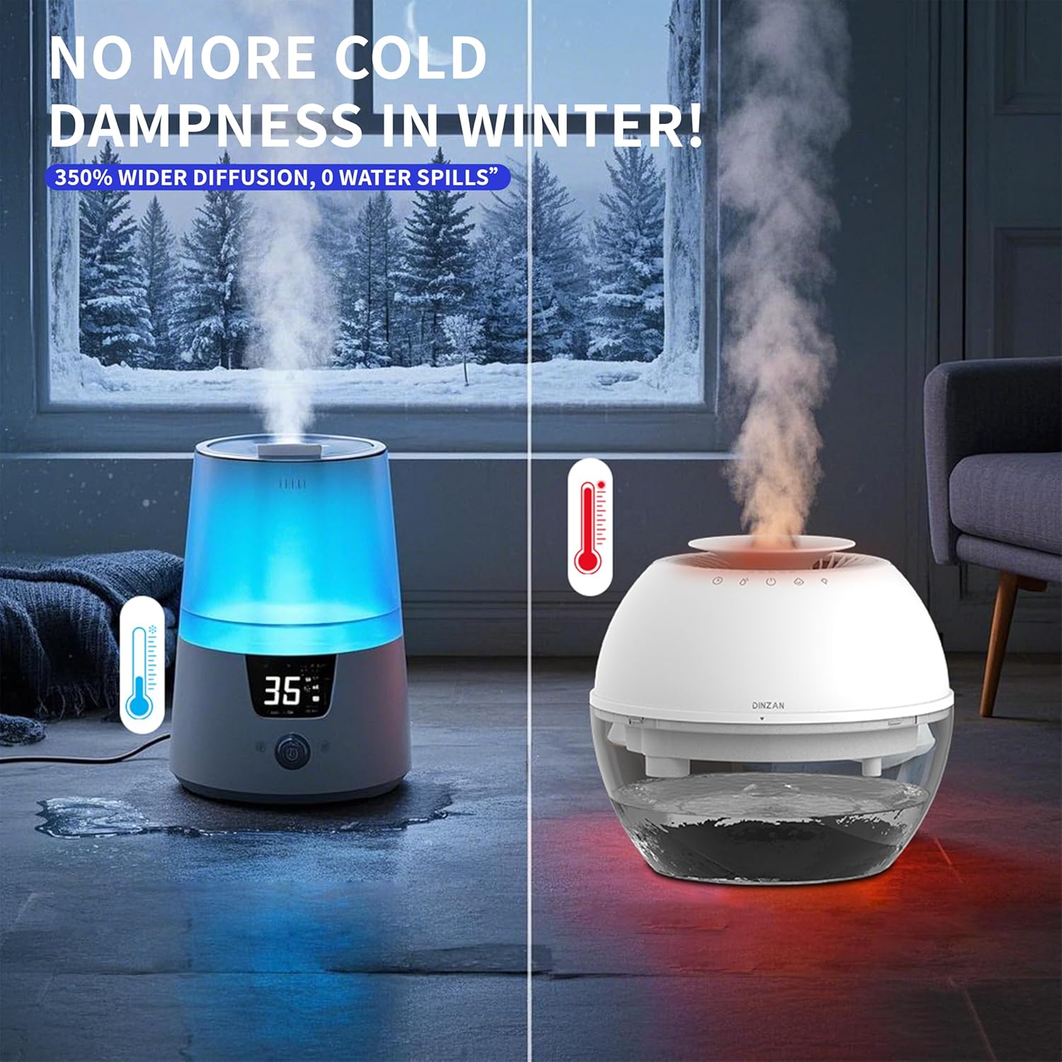 Dual-Function Humidifier & Dehumidifier 152oz Water Tank Steam distillation humidification for Bedroom With Drain Hose Humidifer RV Bathroom Auto Adjustment Timer Setting 7 Color LED Lights