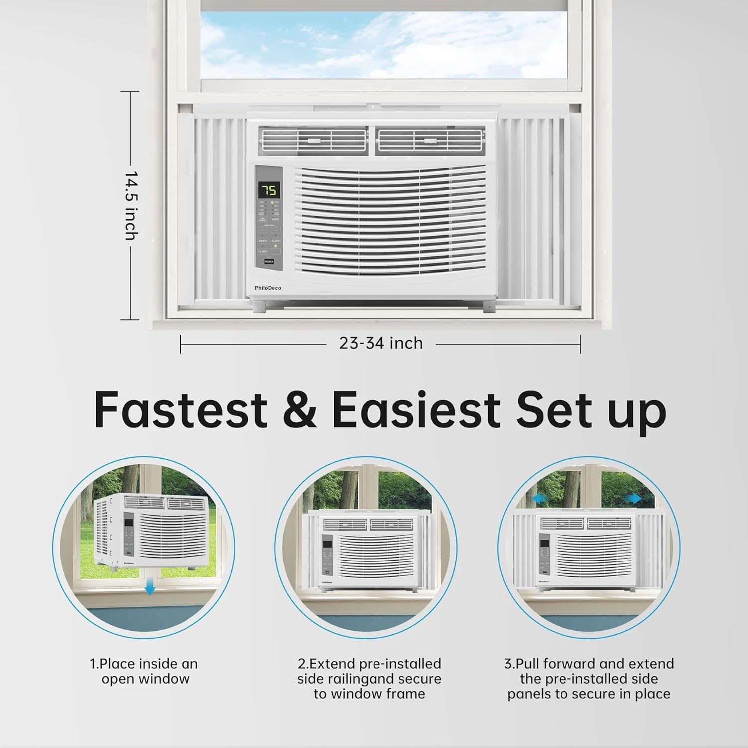 PhiloDeco Window Air Conditioner, 6000 BTU, White, LED Display, Remote Control, Dehumidifier, Fan, Quiet Operation, Energy-Saving, Covers 250 Sq Ft
