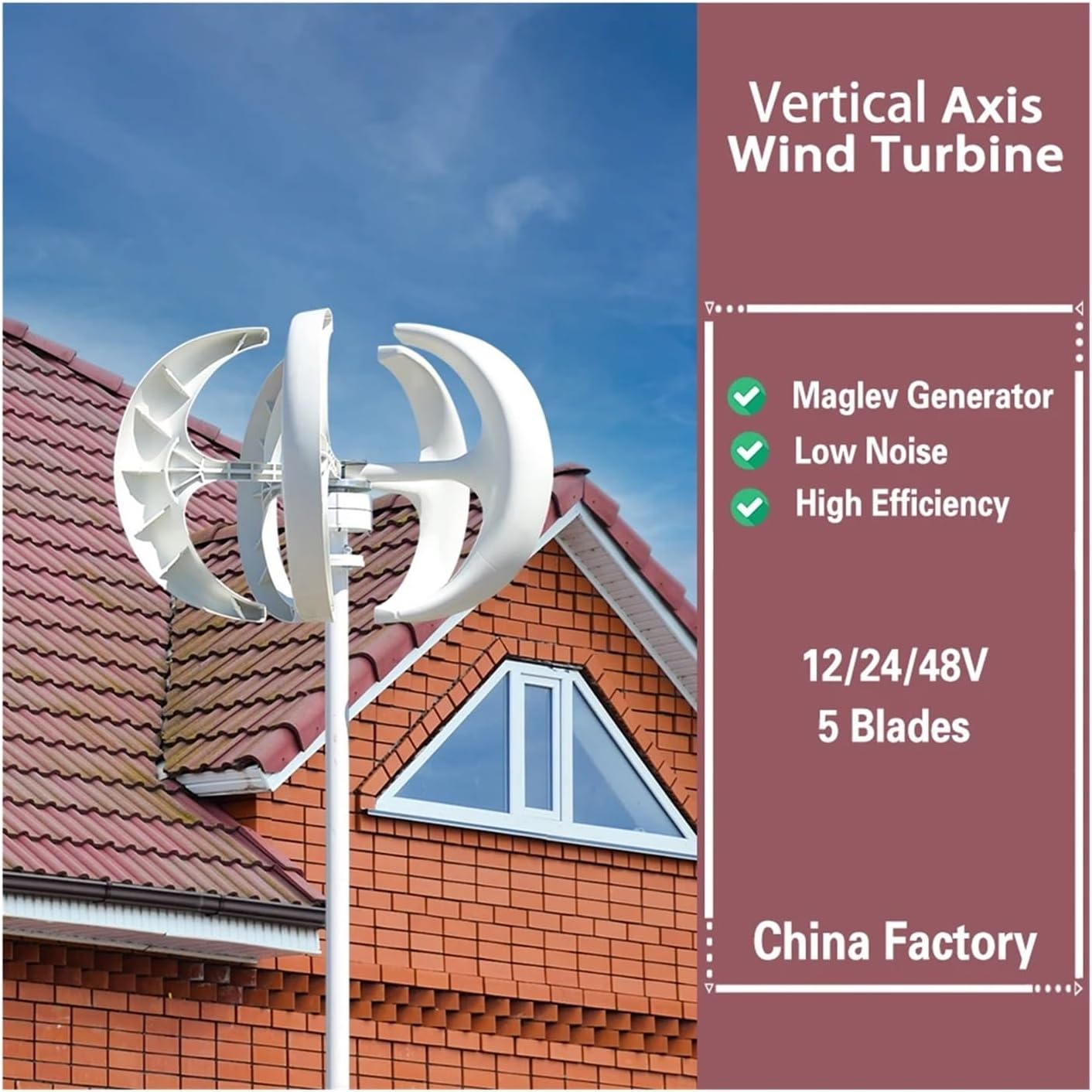 Wind Turbine 5KW 3KW Vertical Axis Permanent Maglev Generator Altern with Mppt Controller for Home Use Farm Industrial Energy(White,MODEL2_12V_3KW)