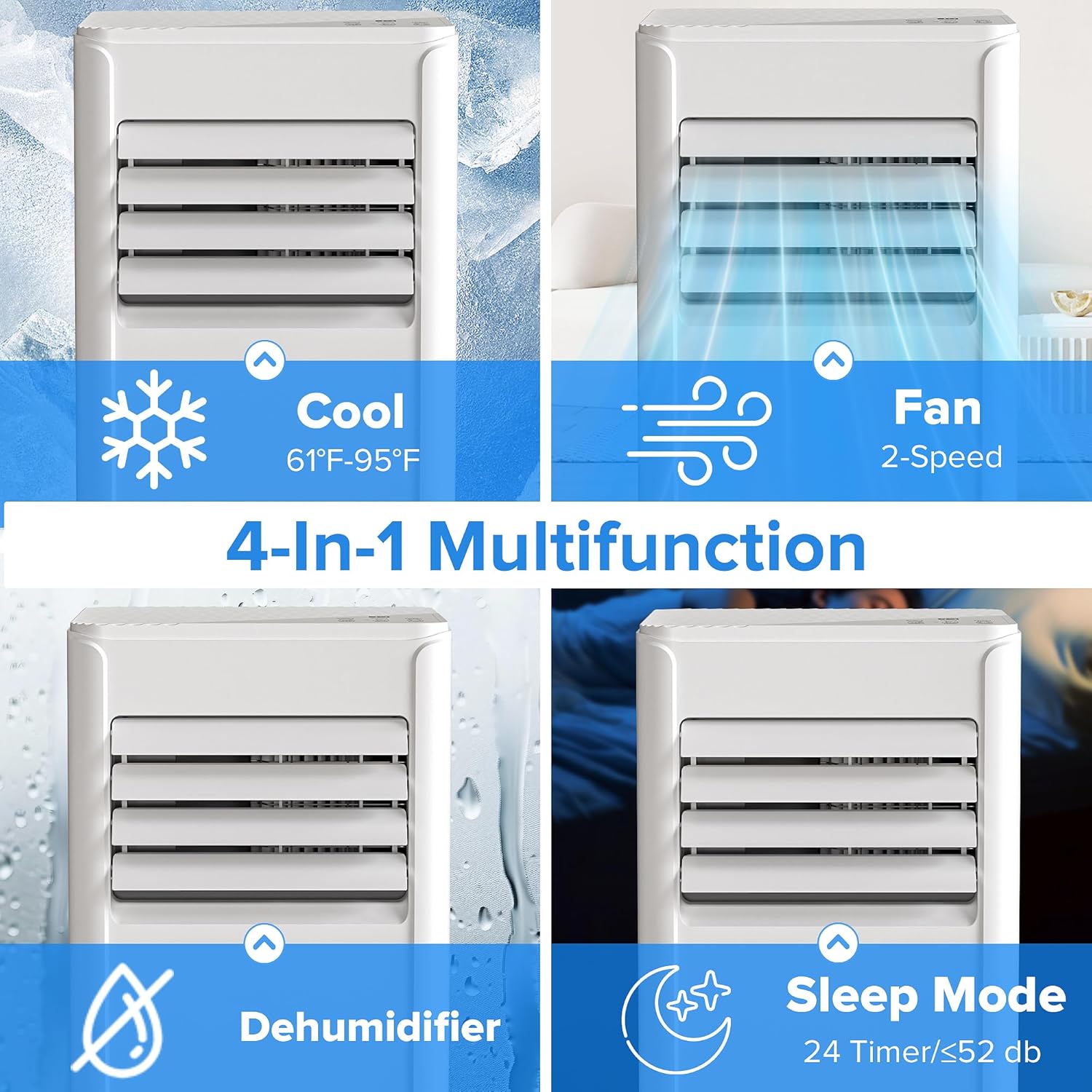 8,000 BTU Portable Air Conditioner Cools up to 350 SQ. FT, 4 in 1 AC Unit with Powerful Cooling, Sleep Mode, 24H Timer, Air Cooler with Window Installation Kit, for Bedroom, Apartment(WHITE)