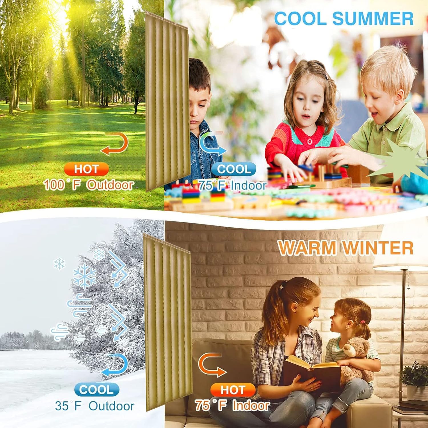 Soundproof Blanket for Doorway, Thick Thermal Fabric Door Cover, Winter Doorway Cover Screen Door Curtain for Air Conditioner Room Heater Room Living Room Back Doors(Gold W60*H91in)