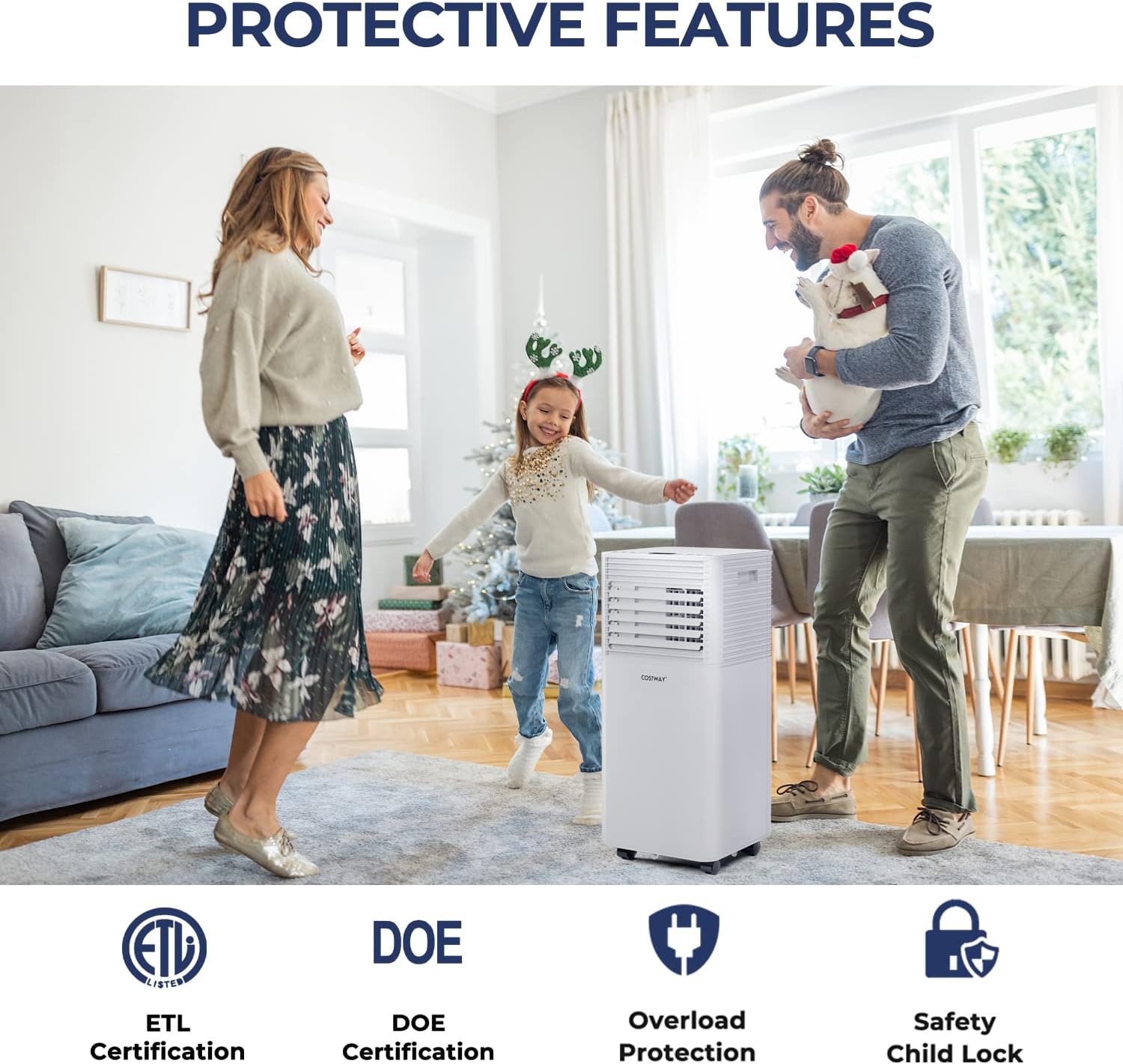 COSTWAY Portable Air Conditioner, 8000 BTU Ac Unit Spaces up to 230sq.ft, with Remote Control, 24H Timer & Window Venting Kit, Sleep Mode, Suitable for Bedroom, Living Room, Office (8000BTU, White)