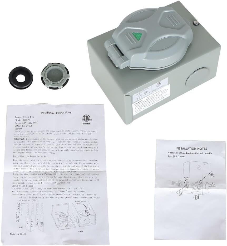 50 A Generator Power Inlet Box NEMA SS2-50P 3 Prong Power Inlet Box 120/250V