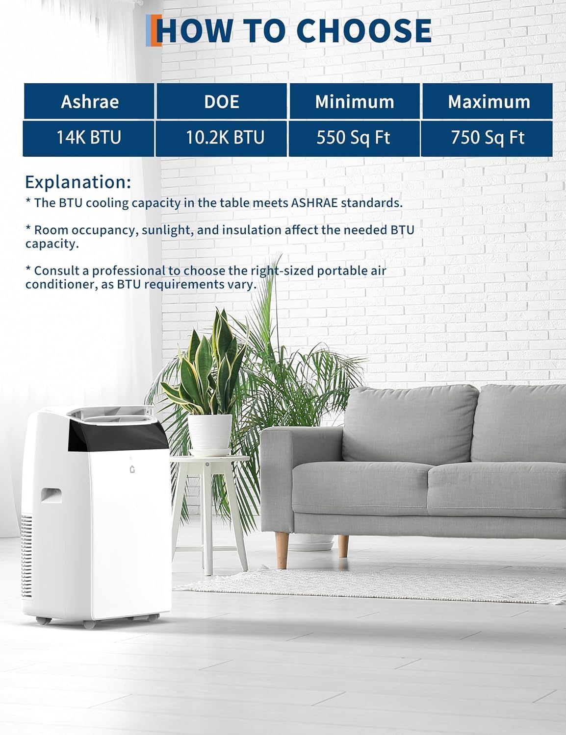 14000 BTU Portable Air Conditioners, 3-IN-1 Energy Efficient AC Unit with Cooling, dehumidification, Fan, Low Noise, Remote Control, Cooling within 550 sq.ft, for Large Room, Office, Black