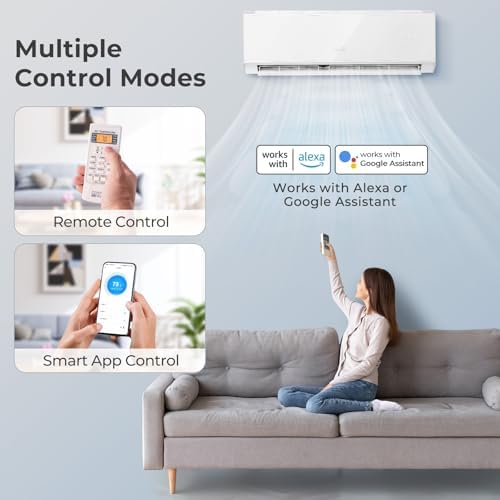 COSTWAY 24000 BTU Wifi Enabled Mini Split Air Conditioner & Heater, Energy Efficient, 21 SEER2 208-230V Inverter AC Unit Cools up to 1500 Sq. Ft. (White, 24000BTU, 208-230V, 21 SEER2-WIFI)