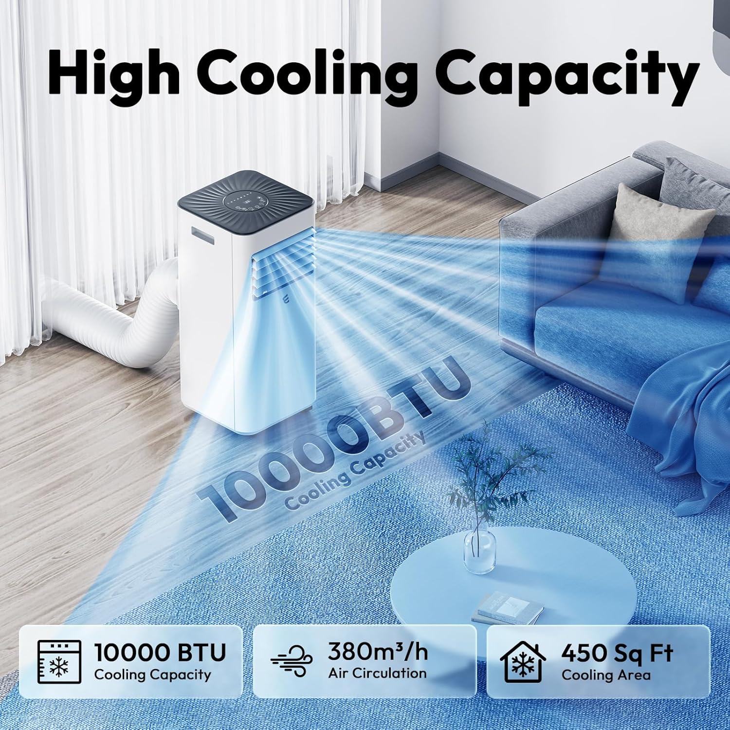 10,000 BTU Portable Air Conditioners, Portable AC With Remote for Room to 450 sq.ft 3 in 1 Air Conditioner With Dehumidification/Air Circulation/Timer And Window Kit