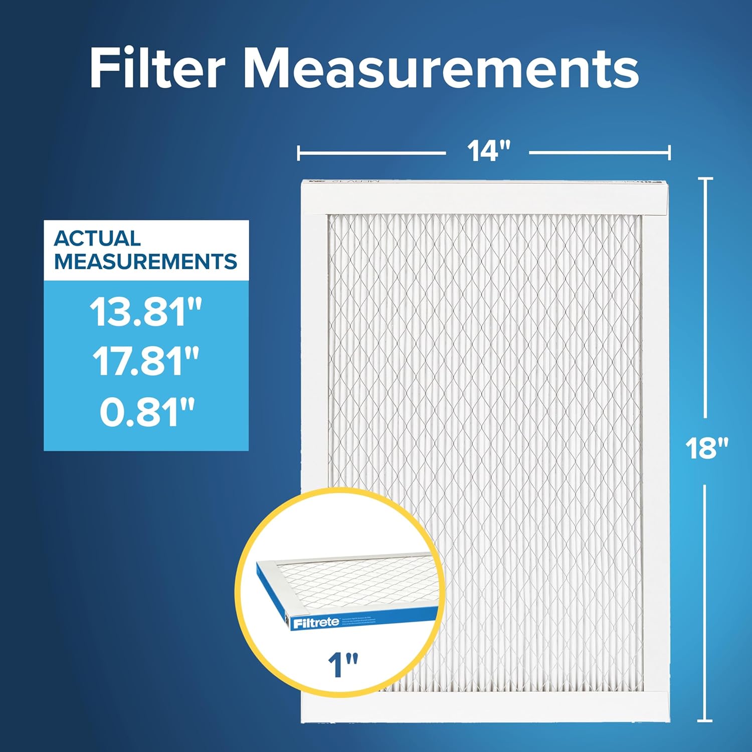 Filtrete 14x18x1 AC Furnace Air Filter, MERV 13, MPR 1900, Premium Allergen, Bacteria & Virus Filter, 3-Month Pleated Electrostatic Air Cleaning Filter, 6-Pack (Actual Size 13.81x17.81x0.81 in)