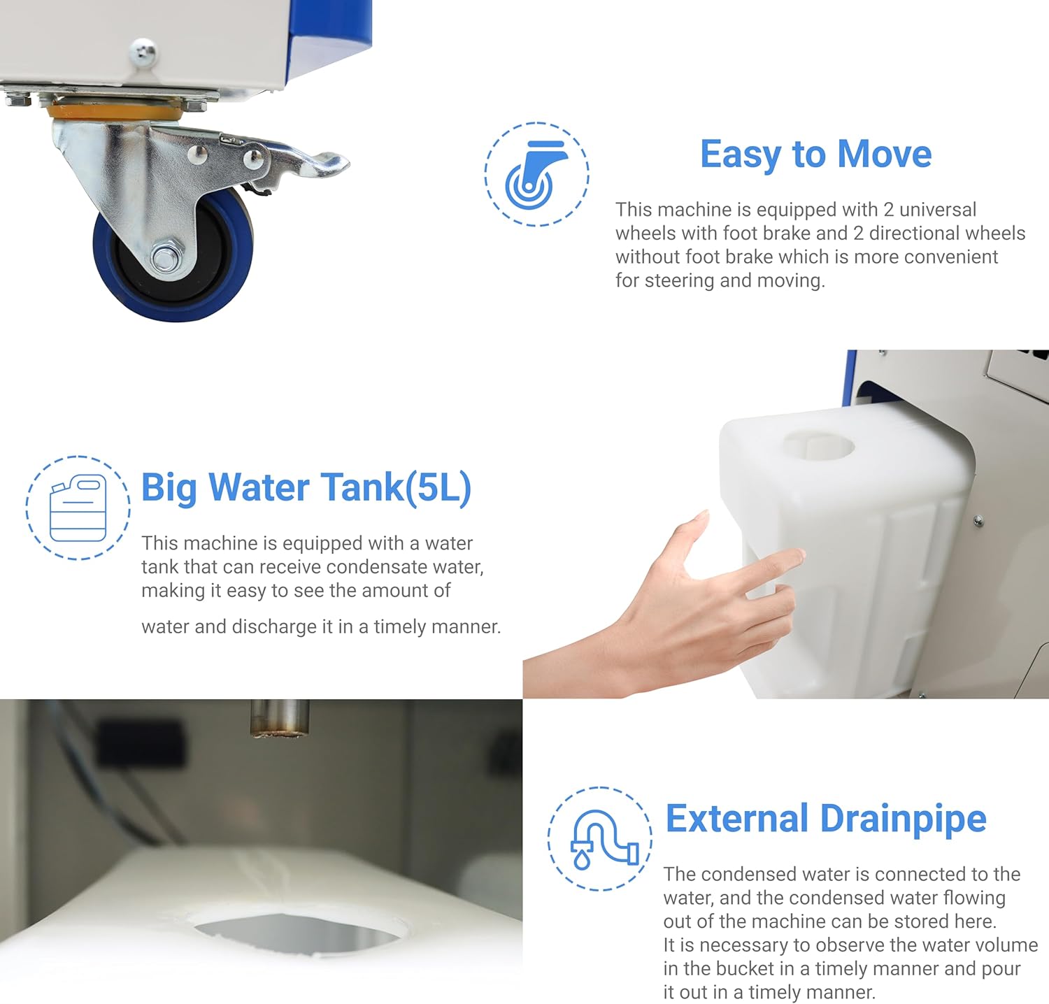 Industrial Air Conditioner 18700BTU/H Industrial Spot Cooler Air Conditioner with 3.7Gal Water Tank Portable Mobile Spot Cooler Double Ducts 1.8KW 220V