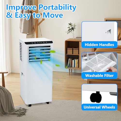 8000 BTU Portable Air Conditioner, 3 in 1 AC Unit Cooling Up to 350 Sq.Ft, Small Air Cooler, Dehumidifier and Fan, Indoor Air Conditioner with Remote, Led Display, Mount Kit, White