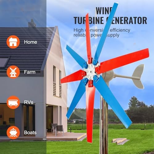 12V/24V Vertical Axis Wind Turbine, Portable Wind Generator, Starts at 2.5M/S, 10000W Max Power, IP67 Waterproof, Ideal for Home, RVs, Renewable Energy Solution