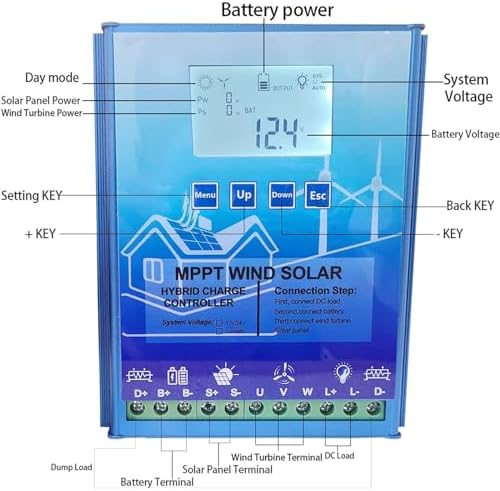 12000W Wind Solar Hybrid Charge Controller for 12V/24V/48V Systems, Auto Regulator with Dump Load for Wind Turbine & Solar Panel Battery Charging