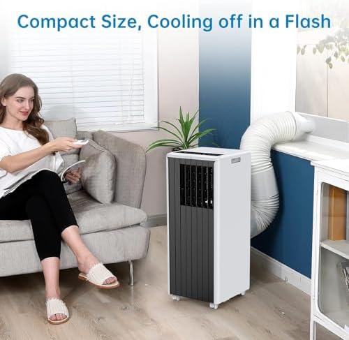 8,000 BTU Portable Air Conditioner – 3-in-1 Cooling, Dehumidifier & Fan Modes | Ultra-Quiet Operation (51dB Sleep Mode) | Covers Up to 350 Sq. Ft. | 24H Timer + Remote Control + Washable Filter